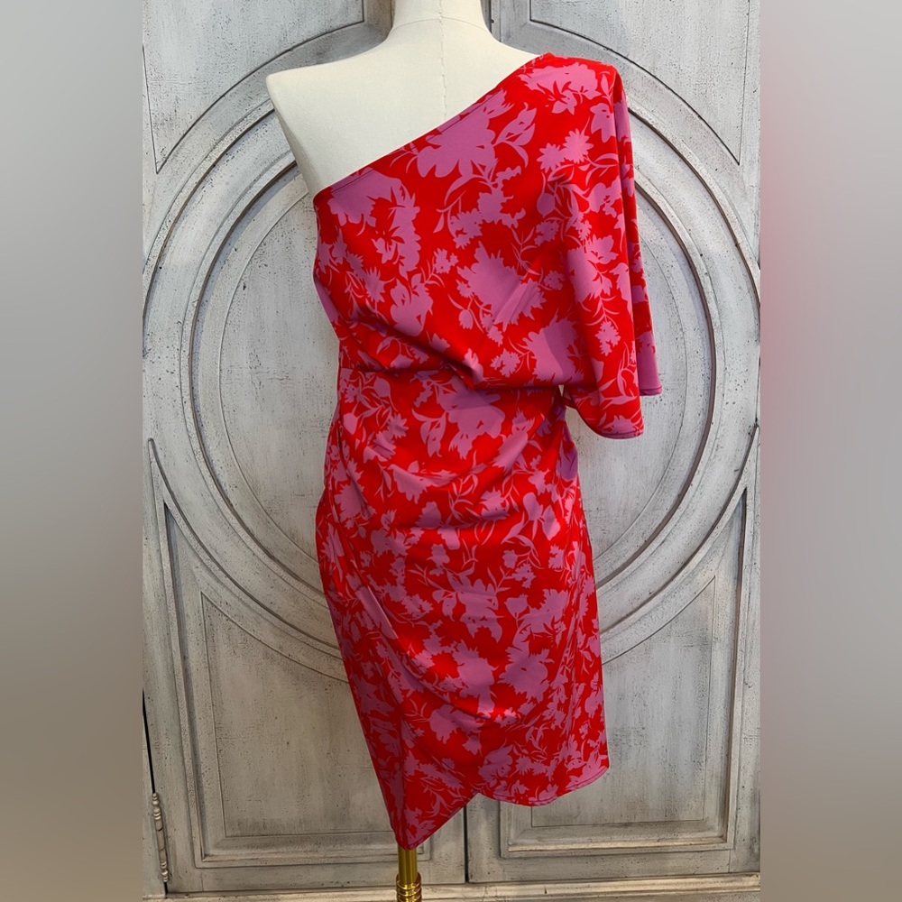 Floral Red and Purple Women's One Shoulder Dress